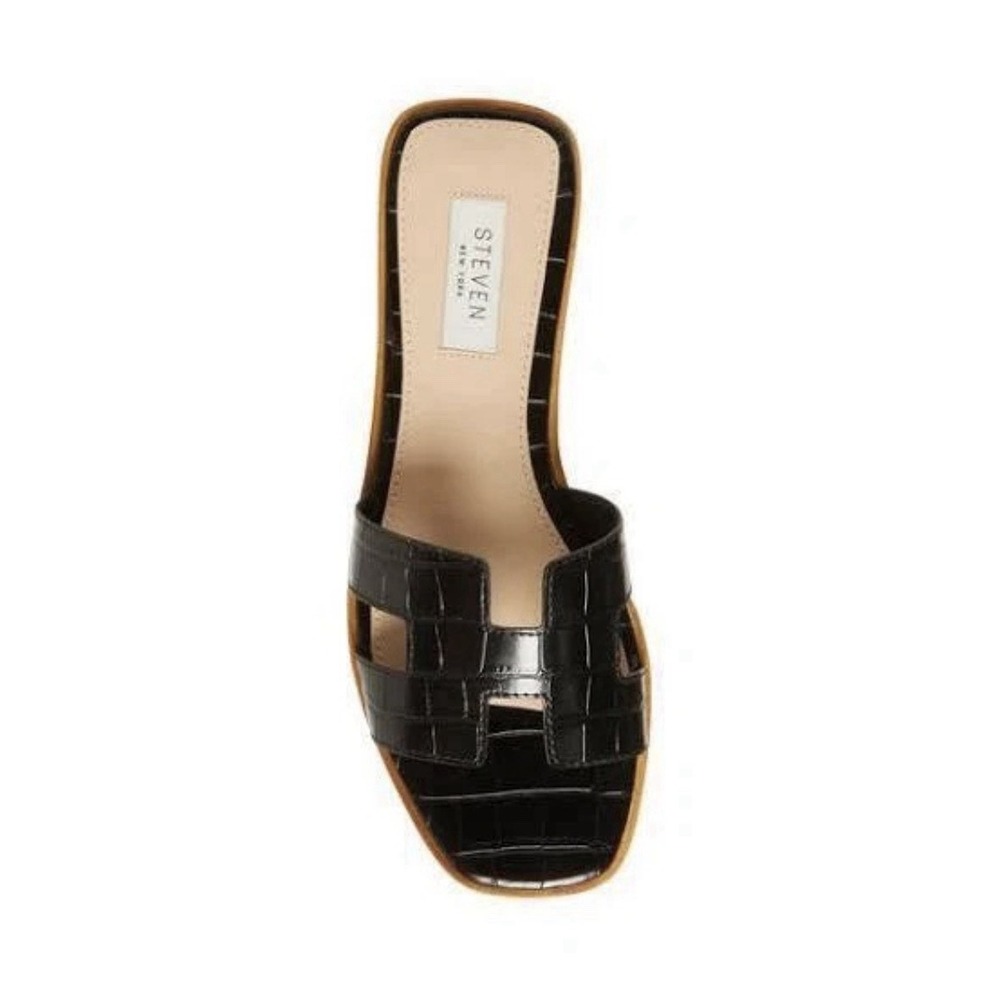 Steve‎ Madden Hayden or Hoku or Hanna Leather Flat Slide Sandals Black Croc Sz 7